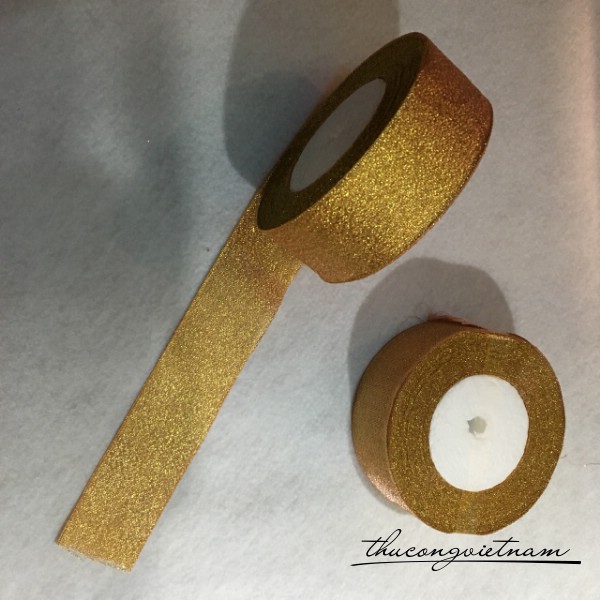 Ruy băng kim tuyến màu vàng đồng bản 4cm